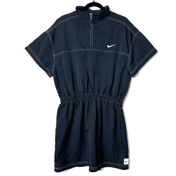 Nike Swish Tennis Prep Short Sleeve 1/4 Zip Elastic Waist Windbreaker Mini Dress - Picture 6 of 16